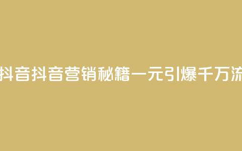 一元一千抖音 - 抖音营销秘籍:一元引爆千万流量~ 第1张 一元一千抖音 - 抖音营销秘籍:一元引爆千万流量~ 第1张